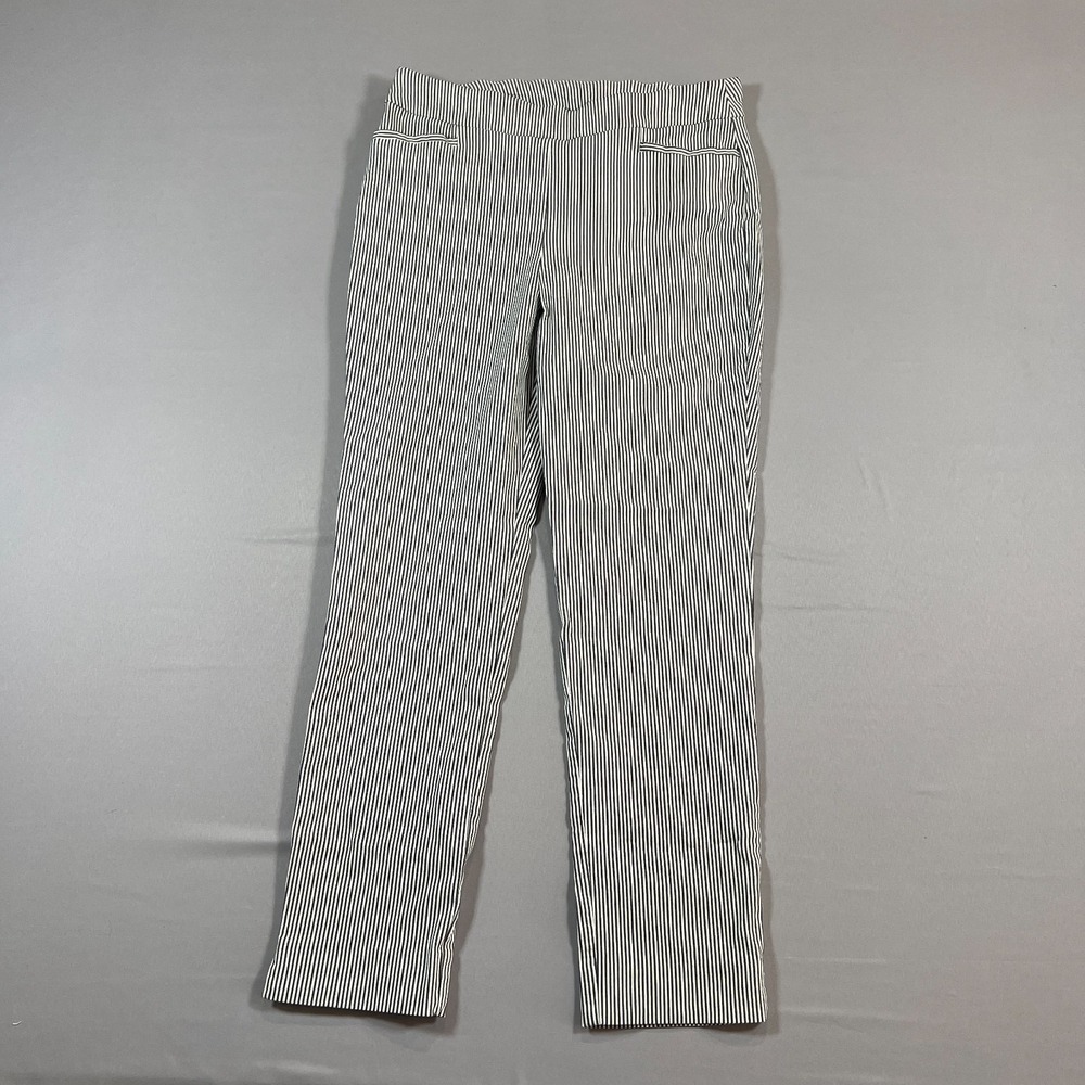 Chico's Dress Pants Womens 8 Black White Striped Stretch Mid Rise Straight Leg